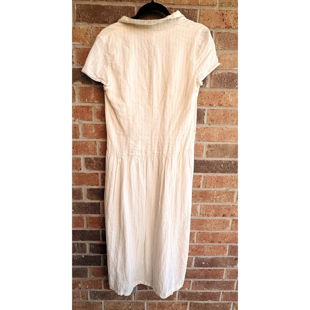 Urban Outfitters Women's Beige Striped Short Sleeve Midi Shirt Dress Size Small - Picture 2 of 3